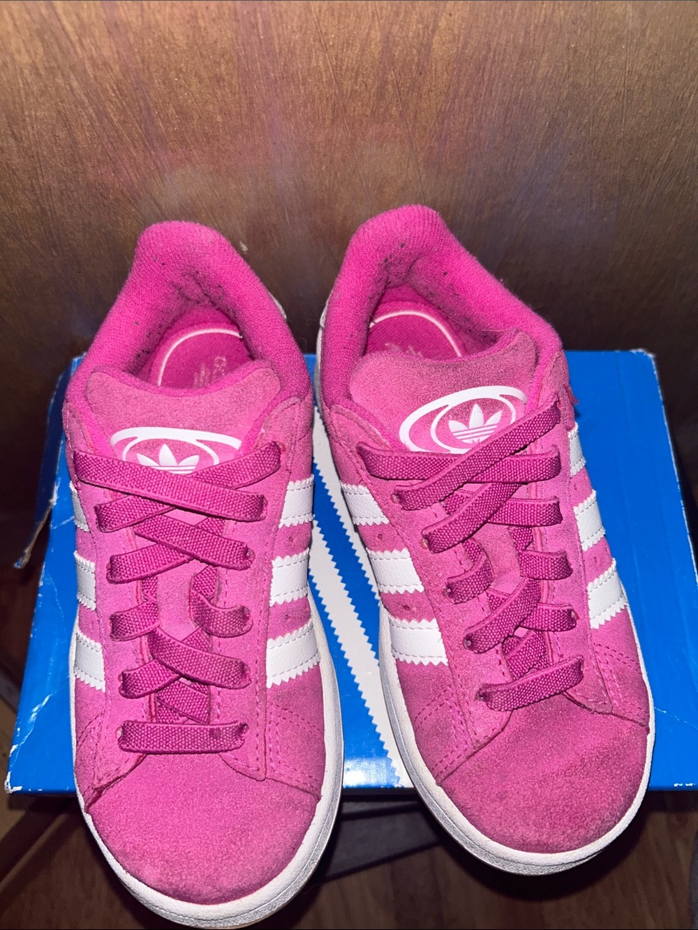 adidas Pink Suede Trainers with White Three Stripes